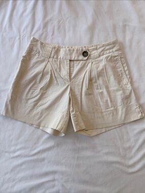 Trina Turk Off White High Waist Pleated Cotton Shorts -Sz 0
